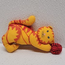 Sewn Cloth Mini Kitten Cat Yellow Orange With Red Yarn Ball - $24.65
