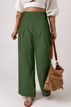 Green Smocked Wide Waistband High Waist Wide Leg Pants - $373.89 MXN