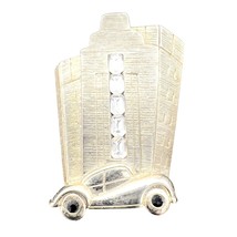 Vintage Brooch Pin 2.5 Inch Goldtone Art Deco Building Retro Car - £23.99 GBP