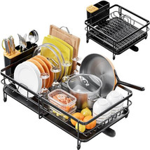Large Extendable Dish Rack with Bamboo Cover Cutlery Holder - $111.56