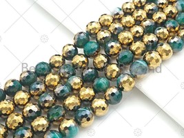 Half Gold Plated Natural Green Agate - 8/10/12mm Round Faceted Beads - Sku#UA135 - $9.00+