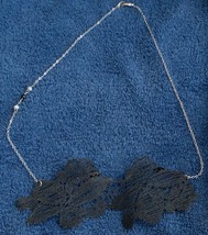 Gently Used Black Lacey Necklace - Silver Tone Chain - Interesting Necklace - £6.33 GBP