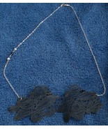 Gently Used Black Lacey Necklace - Silver Tone Chain - INTERESTING NECKLACE - $10.77 CAD