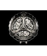 Cut Glass 3- Section Serving Tray, Silver Mirror Paint Underlay On Fruit... - $40.14 CAD