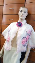 FELTED WOOL WEDDING CAPE WITH BROOCH FLORAL DECOR BRIDAL WRAP GIFT FOR W... - £126.53 GBP