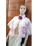FELTED WOOL WEDDING CAPE WITH BROOCH FLORAL DECOR BRIDAL WRAP GIFT FOR W... - £127.30 GBP