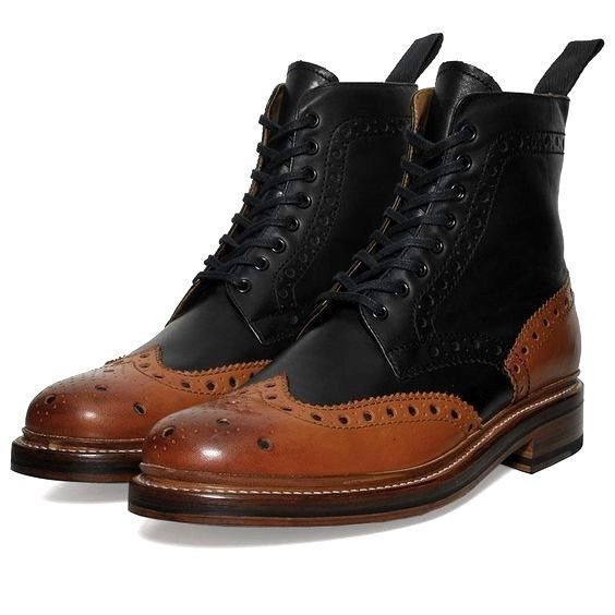Men Two Tone Brown Black Brogue Toe Wing Tip High Ankle Leather Boot US 7-16