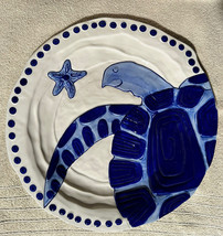 Blue Sky Ceramics DIANE 2012 Raised Blue Sea Turtle Platter Plate Ocean ... - $59.99