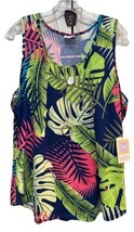 New LuLaRoe 3XL Navy Blue Pink Green Tropical  Palm Leaves Tank Regular ... - $25.73