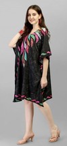 Short Kaftan Digitally Printed Weightless Georgette Black Women Nightwear - £21.77 GBP