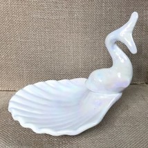 Vintage Iridescent Pearly White Koi Fish Shell Soap Dish Trinket Plate Luster - £10.90 GBP