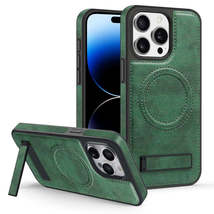 For iPhone 14 Pro Max Multi-function Holder MagSafe PU Phone Case(Dark Green) - £8.69 GBP