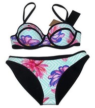 2-Pc ZOE AYLA Flamingos Flowers Stripes Neoprene Bikini Swim Suit Wms S ... - $39.99