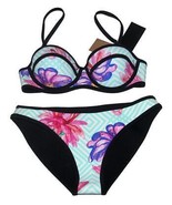 2-Pc ZOE AYLA Flamingos Flowers Stripes Neoprene Bikini Swim Suit Wms S ... - $54.69 CAD