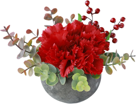 Small Artificial Flowers Potted Plant Fake Flower Realistic Silk Red Carnation a - £17.20 GBP