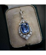 12.47 Ct Simulated Blue Sapphire &amp; Diamond Vintage Art Deco Pendant 18&quot; ... - £49.40 GBP