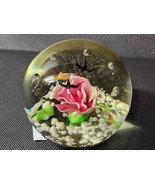 Art Bubble Glass Tropical Birds &amp; Rose Orchid Flowers Motif Paperweight ... - $32.78 CAD