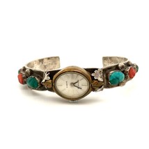 Vintage Sterling Native American Navajo Multi Stone Watch Cuff Bracelet sz 6 1/2 - £152.68 GBP