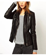 HOT Women Jacket Stylish Black Leather Lambskin Handmade Casual Biker We... - $2,176.20 MXN+