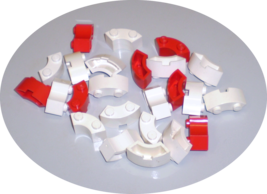 24 Used Lego White &amp; Red Round Corner 2 x 2 Brick Macaroni with Stud Not... - $9.95