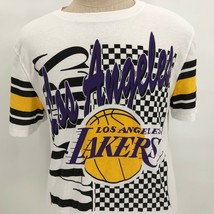 Los Angeles Lakers NBA All Over Print White T Shirt Tee Sz Large LA Checkerboard - £31.35 GBP