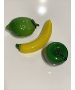 Murano style Art Glass Set LOT of 3 Hand Blown Display Fruit Banana Lime... - €24,51 EUR