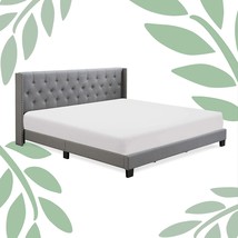 Finch Adler Upholstered Platform Bed With Diamond-Stitched Wingback, Grey - £342.08 GBP