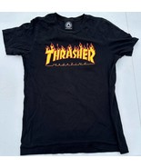 Vintage Y2K Authentic Thrasher Magazine Orange Flame Logo Black T-Shirt ... - £14.00 GBP