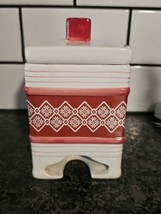 Tea Bag Sugar Packet Dispenser Canister Red &amp; White Snowflake Holiday Ch... - $13.06