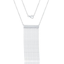 Sterling Silver  Double CZ Bar with Tassels Necklace - £68.33 GBP