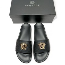 Versace Pool Slide Gomma Black with Gold Medusa Women&#39;s - £190.60 GBP+