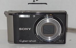 Sony Cyber-shot DSC-W370 14.1MP Digital Camera Black Tested Works Battery SD - £95.58 GBP