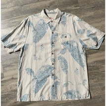 Vintage Tommy Bahama 100% Silk Cream Color Palm Leaves Hawaiian Shirt SZ... - $20.76