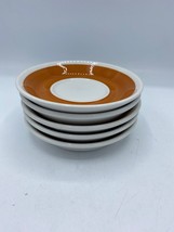 Shenango China Restaurant Ware Form Set of 5 Saucers 4 7/8&quot; White Burnt Orange - $10.88