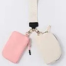 Double Dual Nylon Pouch Wallet Detachable Wristlet Cream Light Pink - $23.76