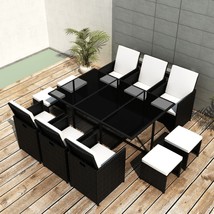 11 Piece Outdoor Dining Set with Cushions Poly Rattan Black - £369.13 GBP