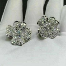 2 CT Round Moissanite Plated Flower Stud Earrings 14K White Gold Plated Silver - £102.51 GBP