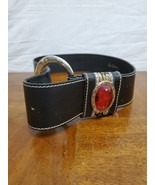 Doppia Vita Black Leather Exta Wide Western Belt Large Stone Buckle 37 I... - €44,30 EUR