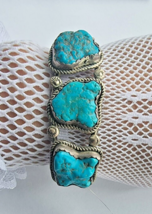 Tw Vintage Native American 925 Sterling Silver Turquoise Bracelet - £180.47 GBP