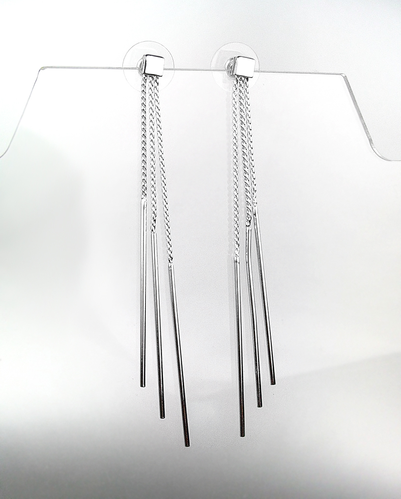 Primary image for CHIC & SEXY Urban Anthropologie 3 Silver Chain Graduated Stick Dangle Earrings 