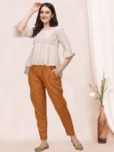 Donna Senape Pantalone Con Bianco Sporco Top Coordinati Set S-XL Daily Festa - £43.97 GBP