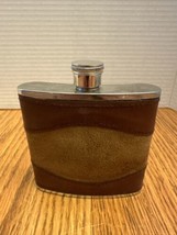 Brown Leather Stainless Steel 8oz Hip Flask Vintage - £9.39 GBP