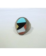 Native American Zuni Inlay Mother Of Pearl Jet Turquoise Sterling Silver... - £147.83 GBP
