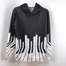 Men&#39;s XL/XXL Black White Piano City Skyline Graphic Polyester Hoodie Sweatshirt - £15.98 GBP
