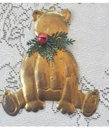 Vintage Brass Teddy Bear Christmas Ornament Department 56 w/ Bell  - £7.28 GBP