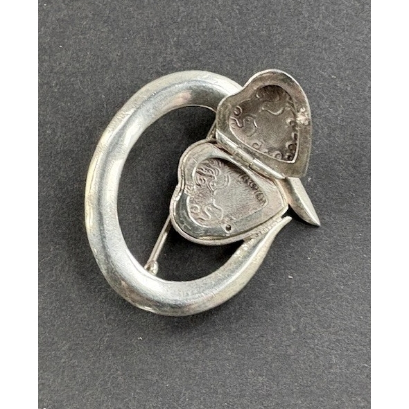 925 STERLING SILVER LOVE BIRDS HEART LOCKET BROOCH SKY Item image 3