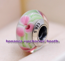 925 Sterling Silver Handmade Lampwork Three-petal Flower Murano Glass Charm - $109.58 MXN