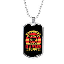 Happiness is a Warm Puppy Bulldog Head Necklace Stainless Steel or 18k Gold Dog - £37.84 GBP+