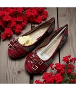 Franco Sarto Women&#39;s A-Ariana leather SLIP ON flats RED Grey buckles PLA... - $437.67 MXN