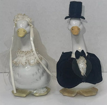 RUSS Berrie & Co Goose Bride & Groom Set Wedding Rustic Porcelain Figurines VTG - $23.14